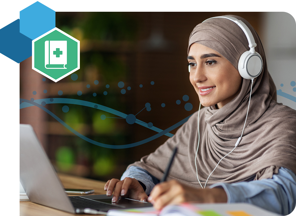 Website Image - Student in Library Using Computer With TDS Elements - Hero Banner