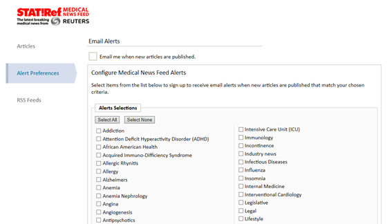 STAT!Ref and Reuters Health Medical News Sign up section