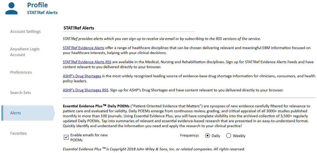 STAT!Ref Alerts webpage overview